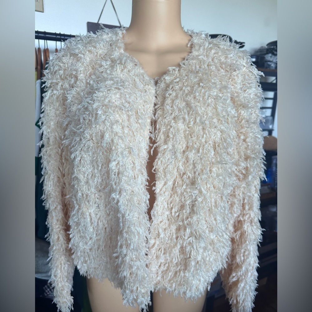 LC Lauren Conrad Cream Teddy Jacket Plush Cozy Outerwear